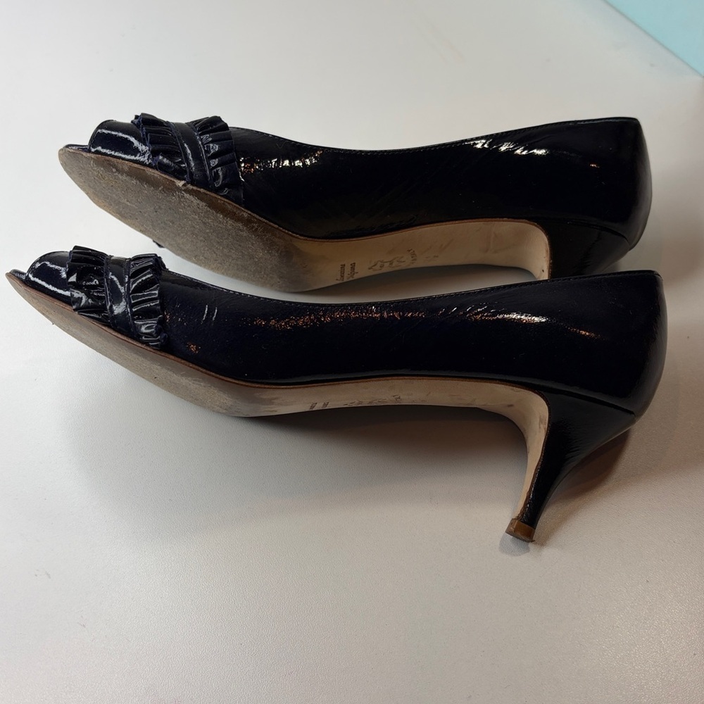Butter Dandy Navy Blue Patent Leather Peep-Toe Heels Women’s 7 1/2 B - Picture 11 of 16